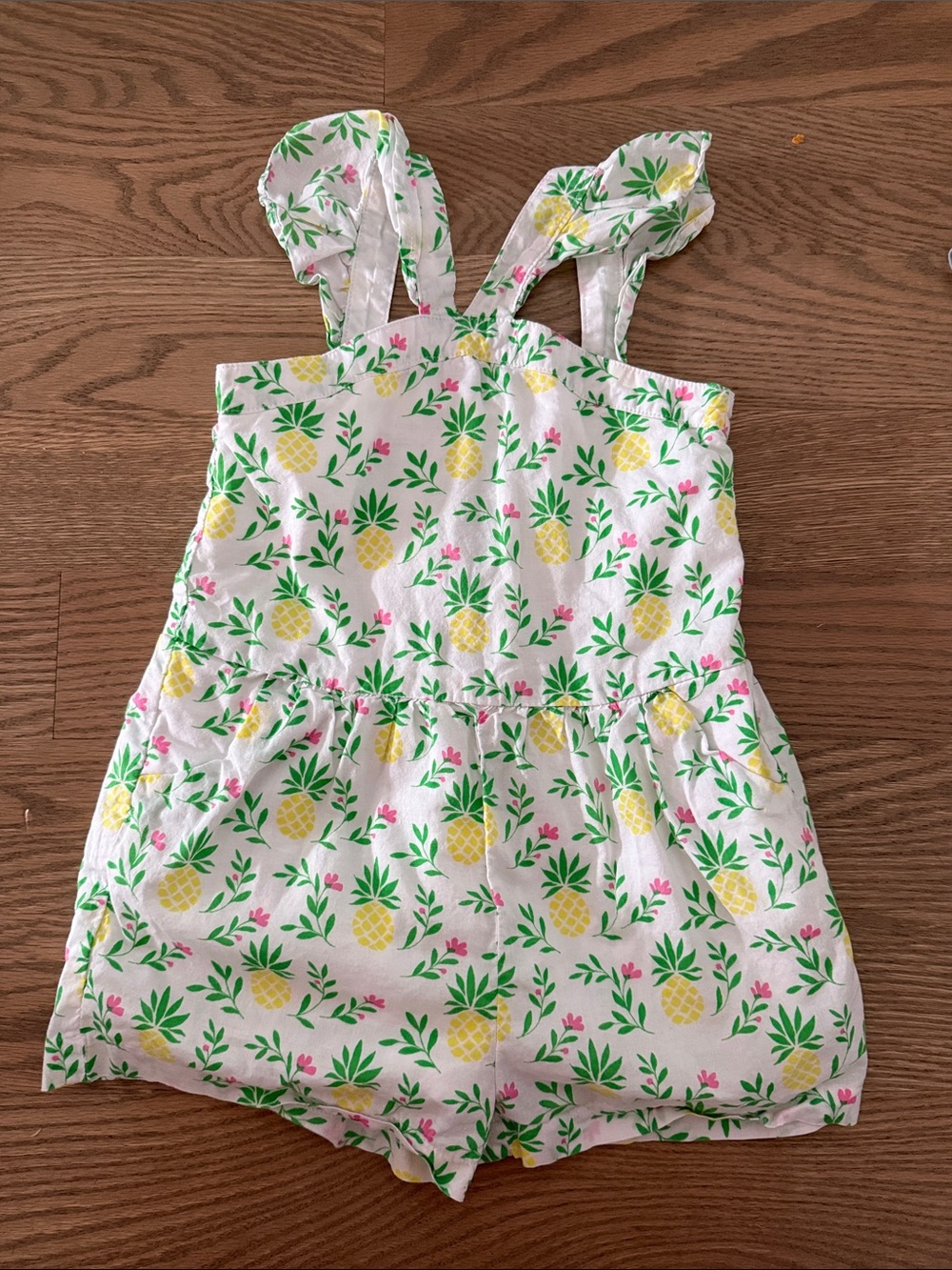 Janie & Jack Girls Pineapple Print Romper - White, Yellow & Green 3T